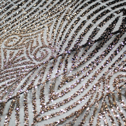 Tulle Ricamato Paillettes e Coralli con Effetto Arabesco