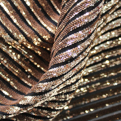 Tulle Ricamato con Paillettes a Fasce Orizzontali