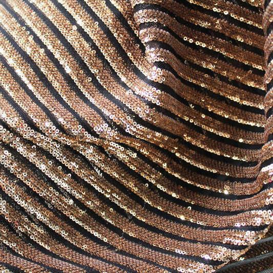 Tulle Ricamato con Paillettes a Fasce Orizzontali