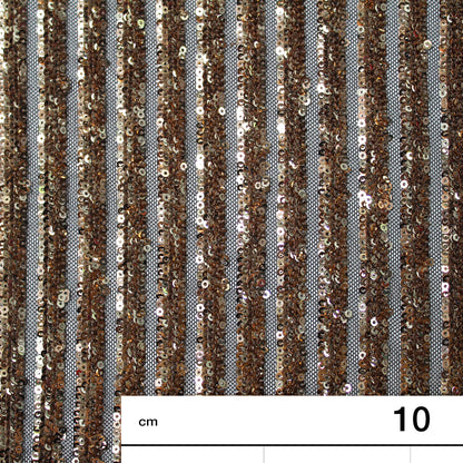 Tulle Ricamato con Paillettes a Fasce Orizzontali