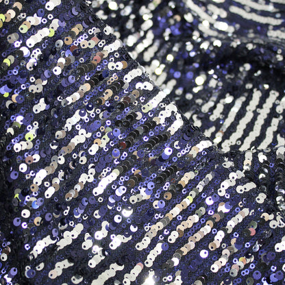 Embroidered Tulle with Vertical Paillette Stripes
