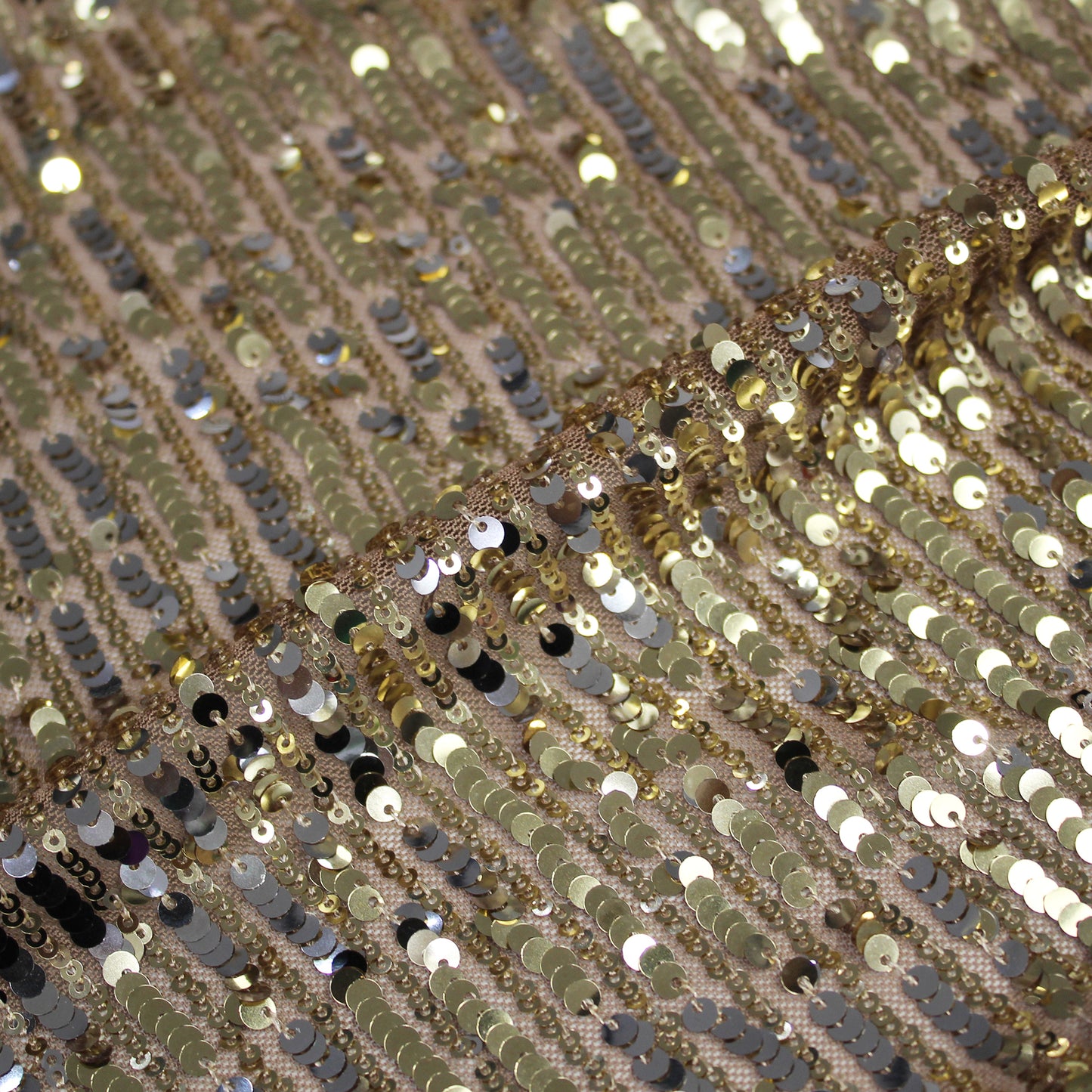 Embroidered Tulle with Vertical Paillette Stripes