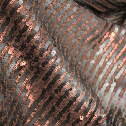 Embroidered Tulle with Vertical Paillette Stripes