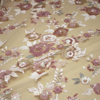 Embroidered Tulle with Paillettes and Flower Bouquets
