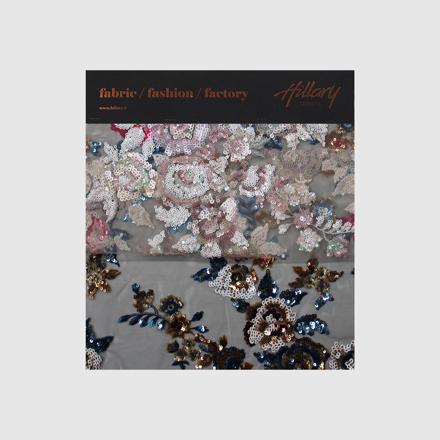 Embroidered Tulle with Paillettes and Flower Bouquets Sample