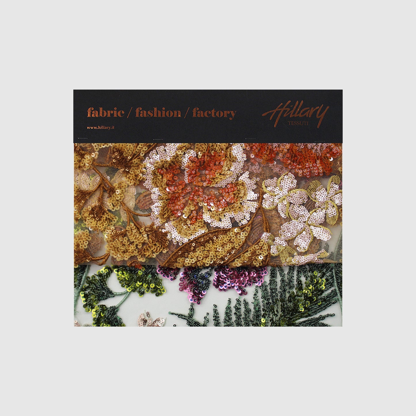 Embroidered Tulle with Multicolor Paillettes, Flowers, and Plants Sample