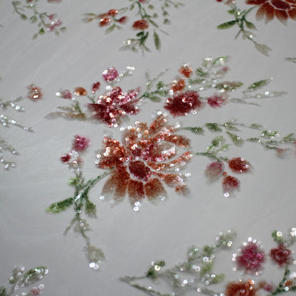Tulle Ricamato con Paillettes e Ricami Fiori