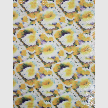 Tulle Ricamato Paillettes con Stampa Acquerello Giallo e Viola