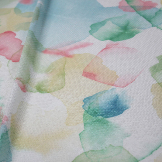 Tulle Ricamato Paillettes con Stampa Acquerello Multicolor