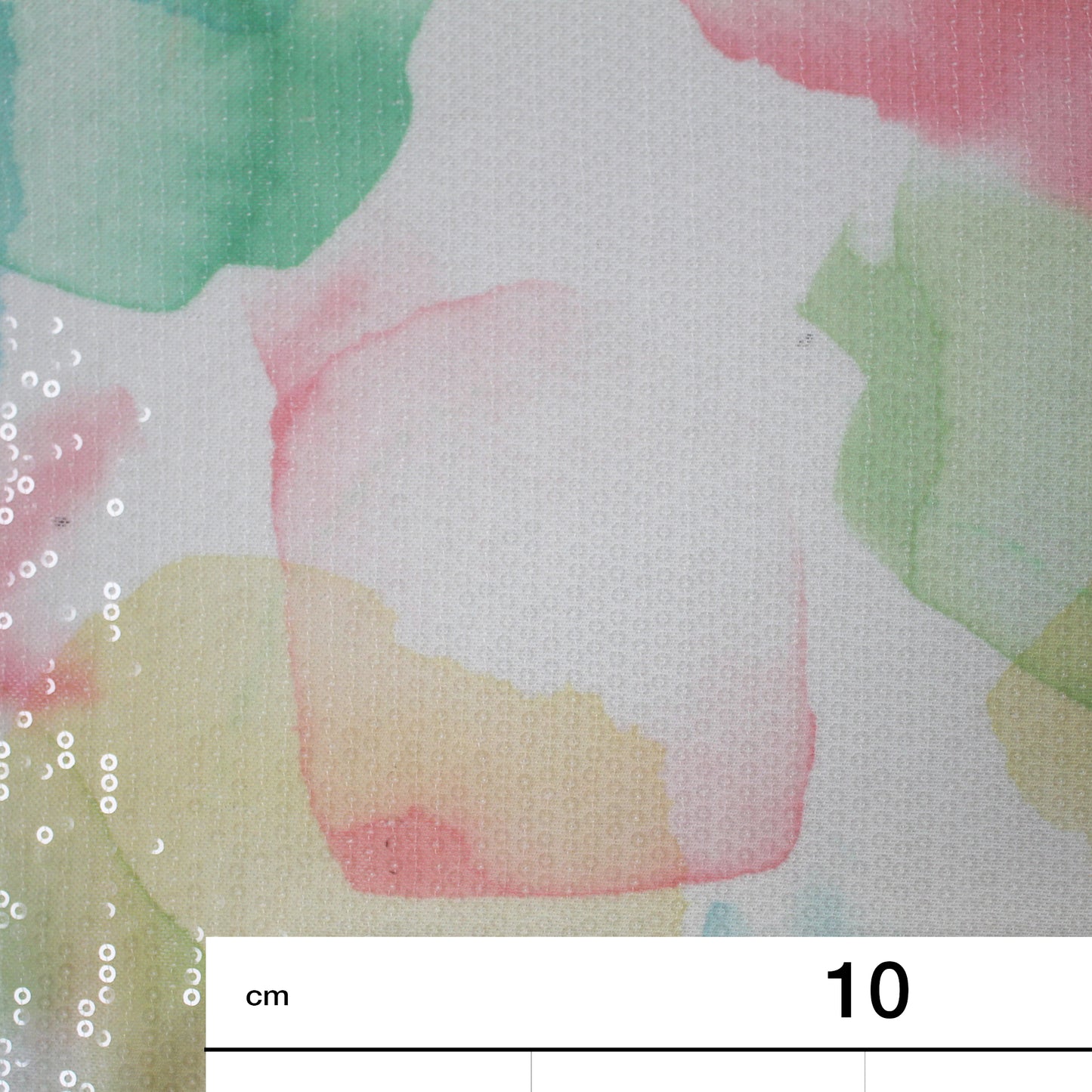Tulle Ricamato Paillettes con Stampa Acquerello Multicolor