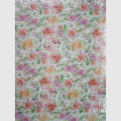 Tulle Ricamato Paillettes con Stampa Fiori Tonalità Pastello