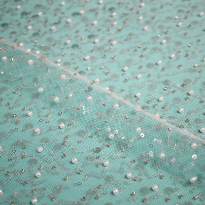 Embroidered Tulle with Pearls, Corals, and Multiform Sequins in Full Field