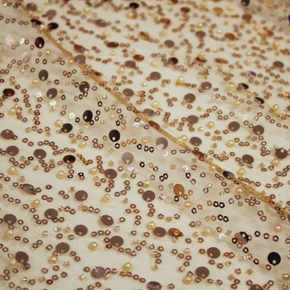 Embroidered Tulle with Pearls, Corals, and Multiform Sequins in Full Field