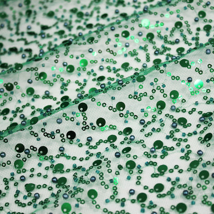 Embroidered Tulle with Pearls, Corals, and Multiform Sequins in Full Field