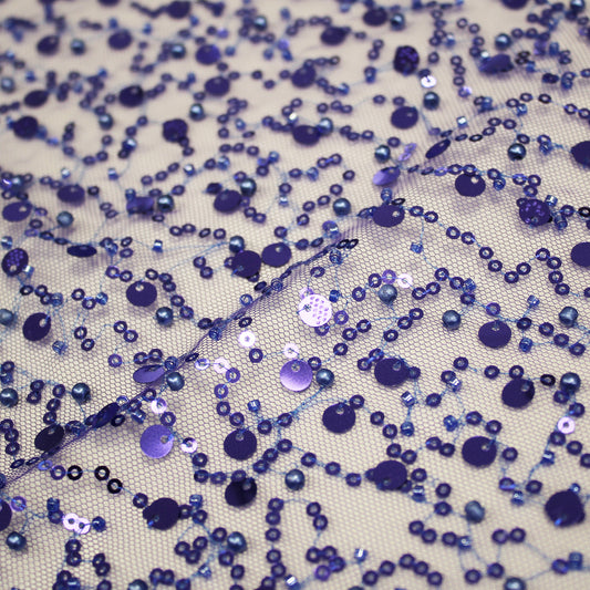 Embroidered Tulle with Pearls, Corals, and Multiform Sequins in Full Field