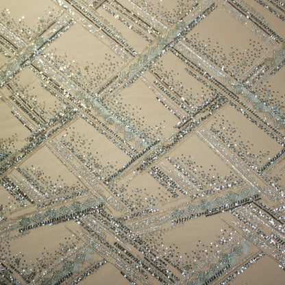 Tulle Ricamato con perline e paillettes e motivo geometrico