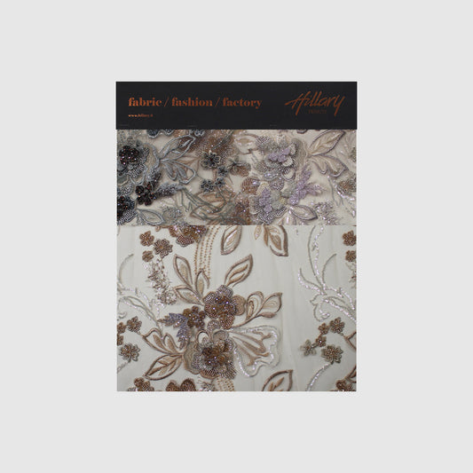 Embroidered Tulle with 3D Floral Petals, Paillettes, Beads, and Corals Sample