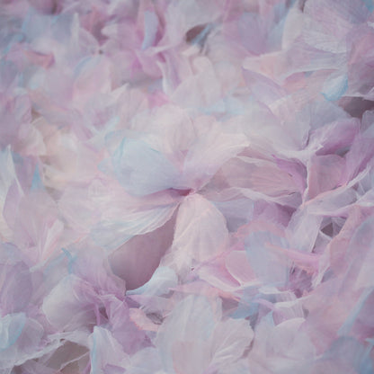Embroidered Tulle with Multicolor Organza Flower Petals