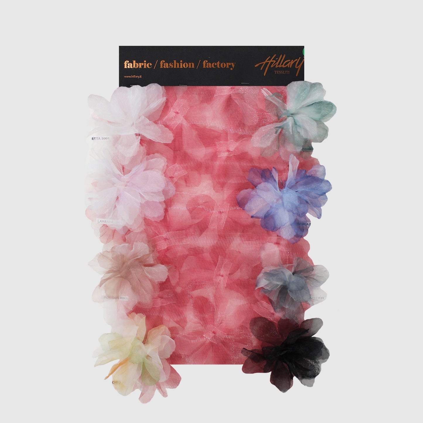 Embroidered Tulle with Multicolor Organza Flower Petals Sample