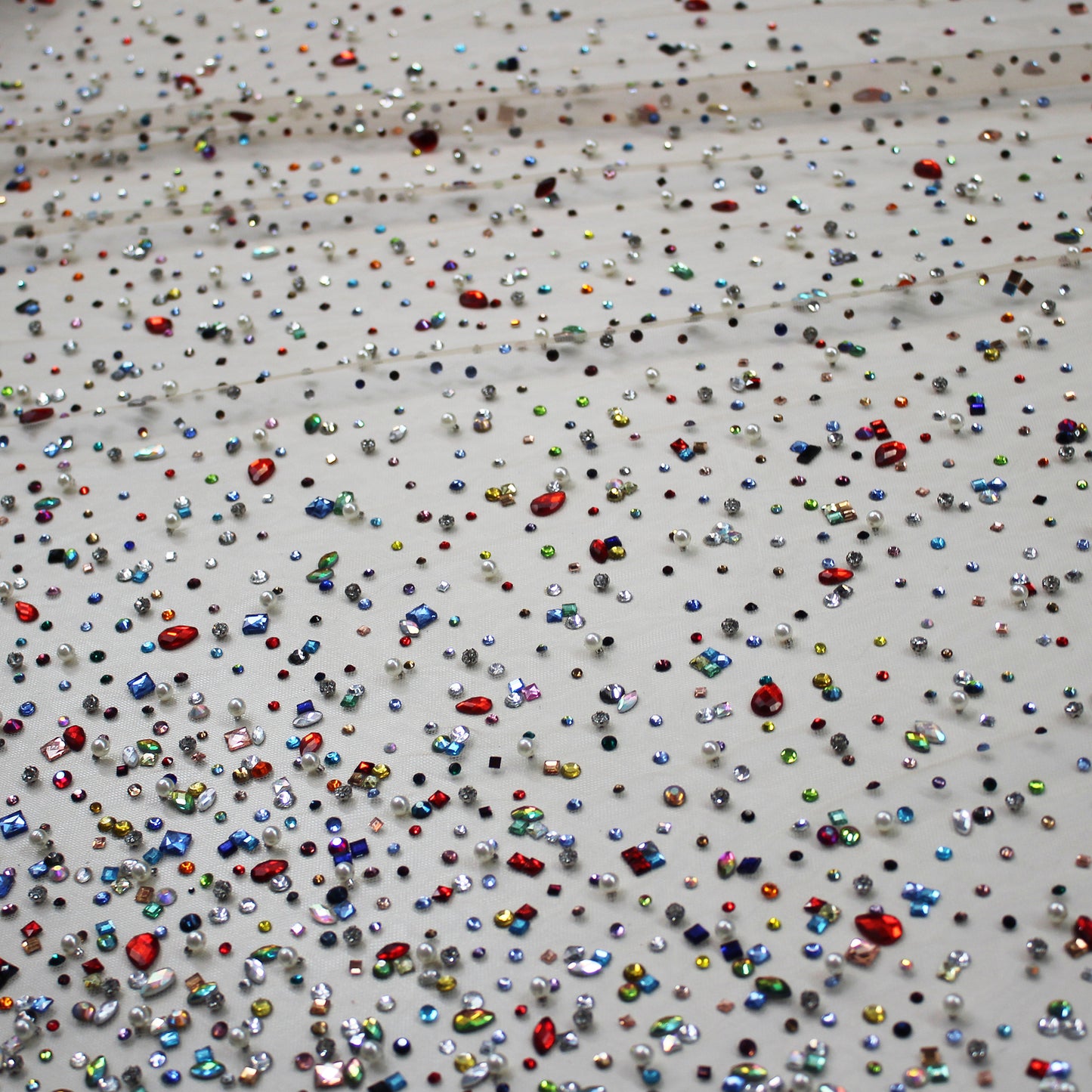 Embroidered Tulle with Multiform Stones, Strass and Beads Degradé Effect