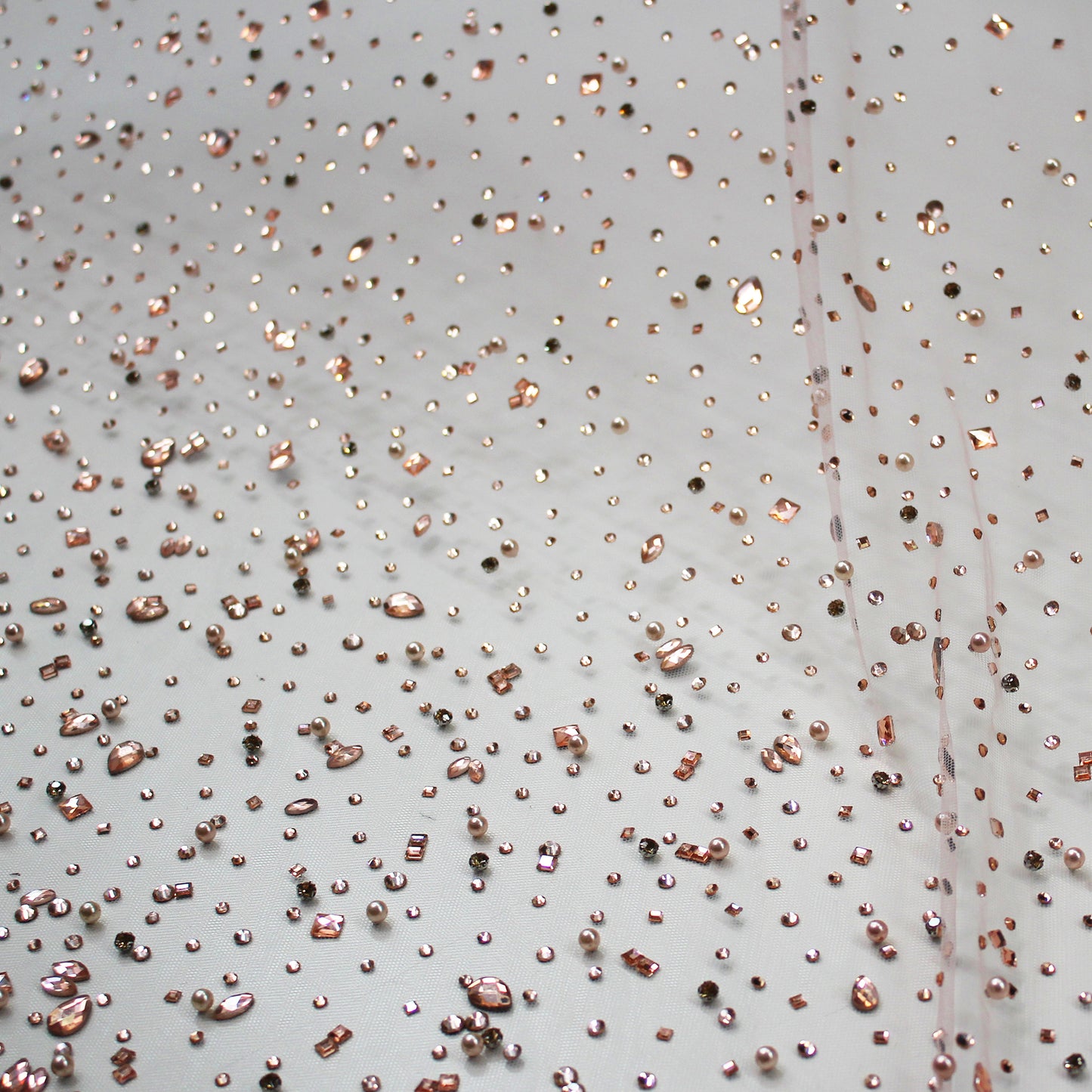 Embroidered Tulle with Multiform Stones, Strass and Beads Degradé Effect