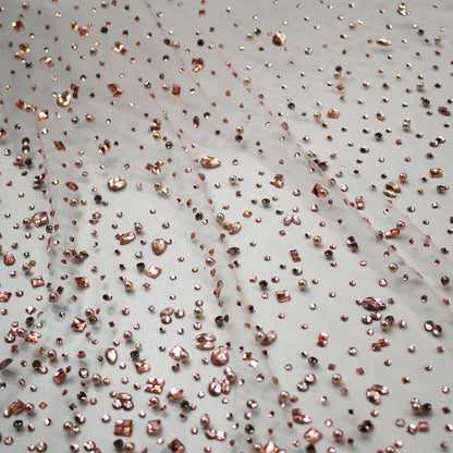 Embroidered Tulle with Multiform Stones, Strass and Beads Degradé Effect