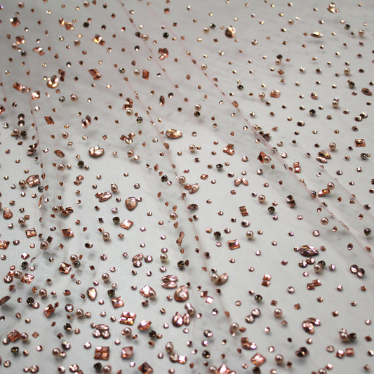 Embroidered Tulle with Multiform Stones, Strass and Beads Degradé Effect