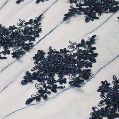 Double Borded Rebrodé Embroidered Tulle with Corals and Cutwork Embroidery for Applications