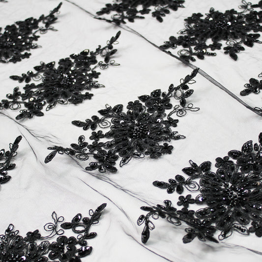 Double Borded Rebrodé Embroidered Tulle with Corals and Cutwork Embroidery for Applications