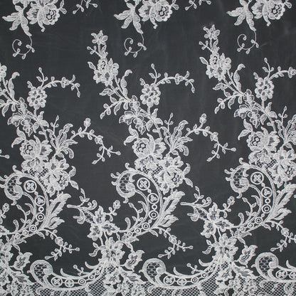 Tulle Alta Moda | Pizzo Rebrodé Sposa con Ramage Floreale, Motivo Paisley e Doppio Bordo | TRW1608