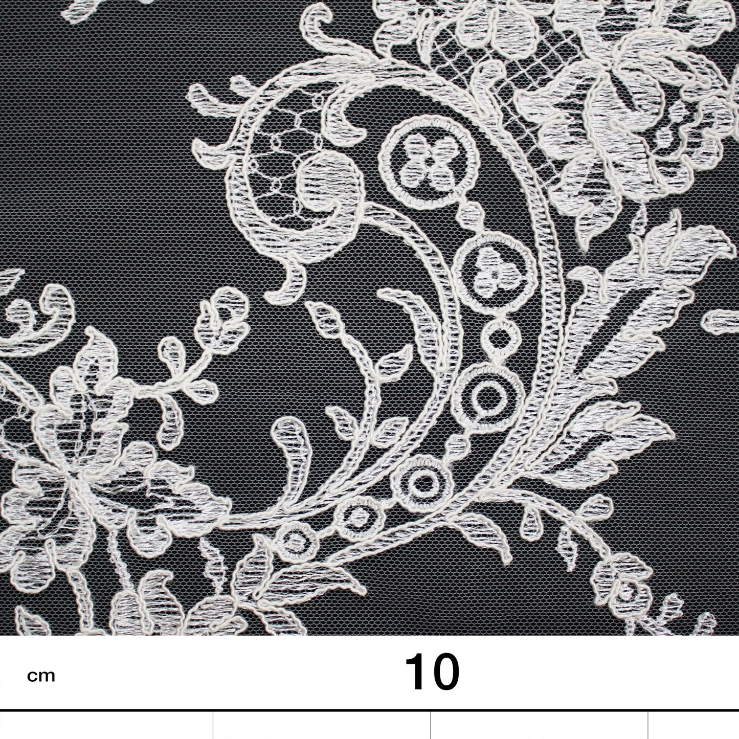 Bridal Rebrodé Embroidered Tulle with Floral Sprays, Paisley Motif, and Double Scalloped Border | TRW1608