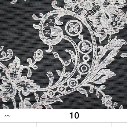 Bridal Rebrodé Embroidered Tulle with Floral Sprays, Paisley Motif, and Double Scalloped Border | TRW1608