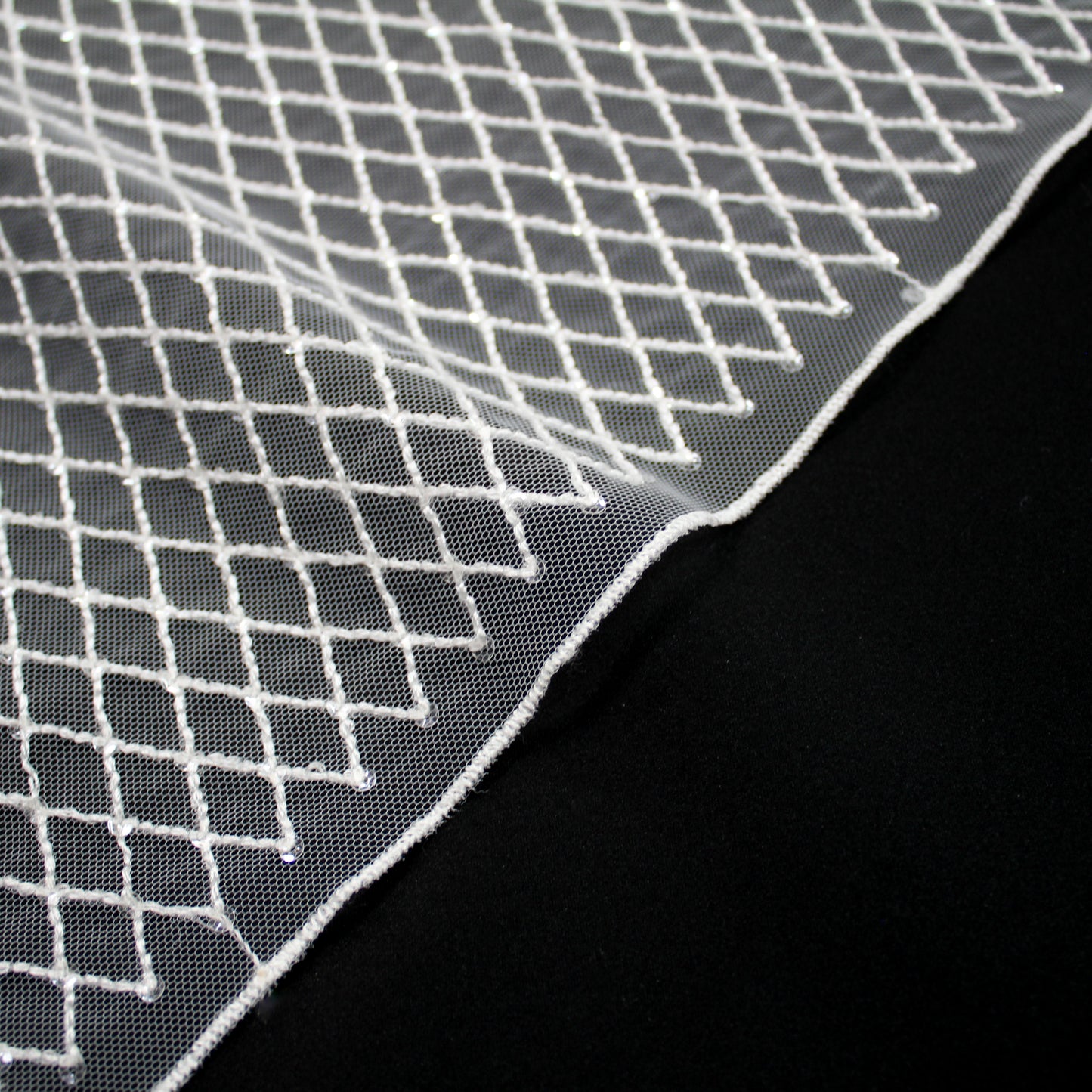 Haute Couture Tulle | All-Over Small Diamond Embroidered Tulle with Clear Sequins | TRW2666