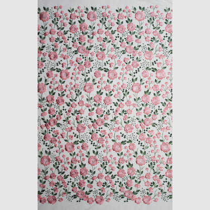 Tulle Ricamato Rosa con Fiori Rosa in Lurex
