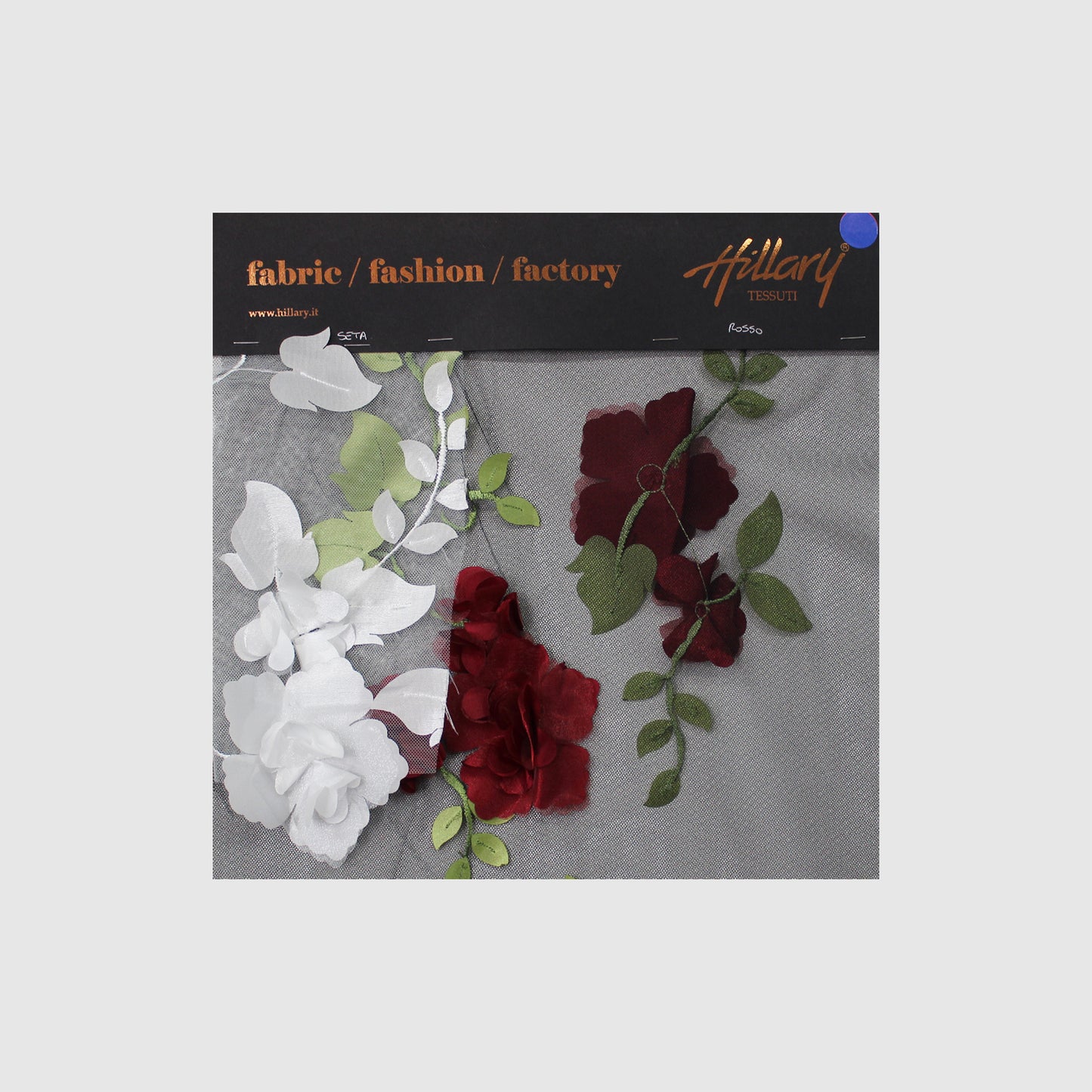 Embroidered Tulle with 3D Organza Roses and Leaves Sample