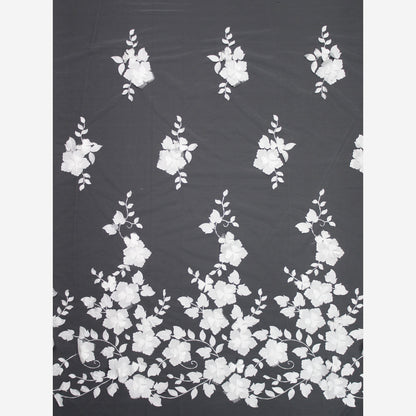 Embroidered Tulle with 3D Organza Roses and Leaves