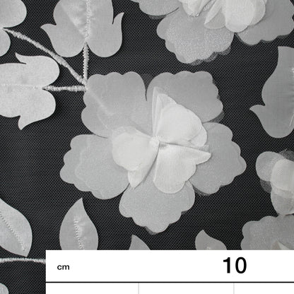 Embroidered Tulle with 3D Organza Roses and Leaves
