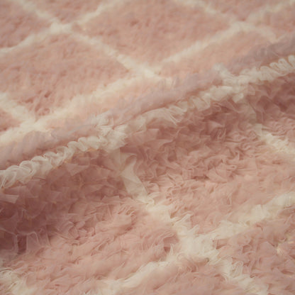 Embroidered Tulle with Ruffles and Geometric Diamond Pattern