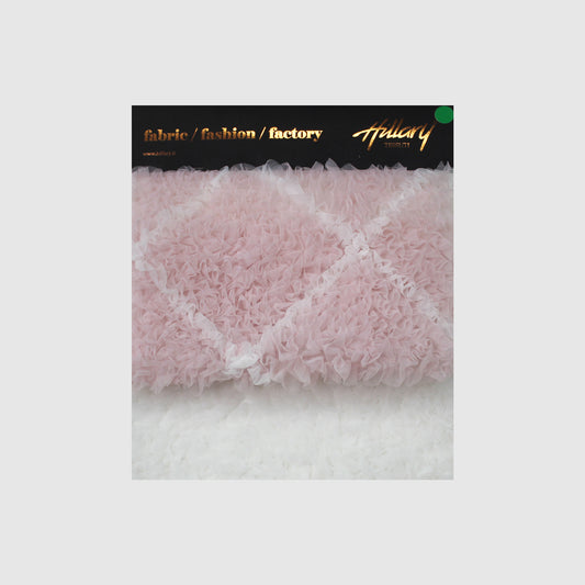 Embroidered Tulle with Ruffles and Geometric Diamond Pattern Sample