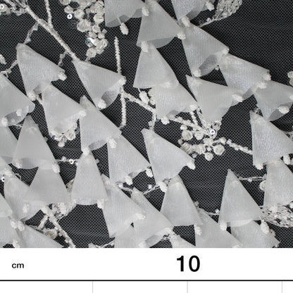 Haute Couture Tulle | Bridal 3D Thread Embroidered Tulle with Seed Beads, Sequins & Abstract Cone Flowers | TRW4288