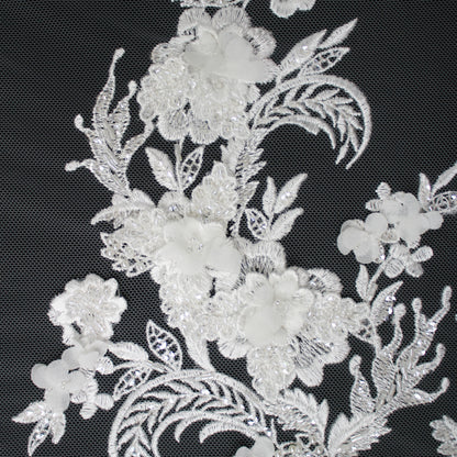 Tulle Alta Moda | Tulle Ricamato Sposa 3D a Filo e Corallini con Ramage e Tralci Floreali | TRW2926