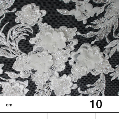 Tulle Alta Moda | Tulle Ricamato Sposa 3D a Filo e Corallini con Ramage e Tralci Floreali | TRW2926