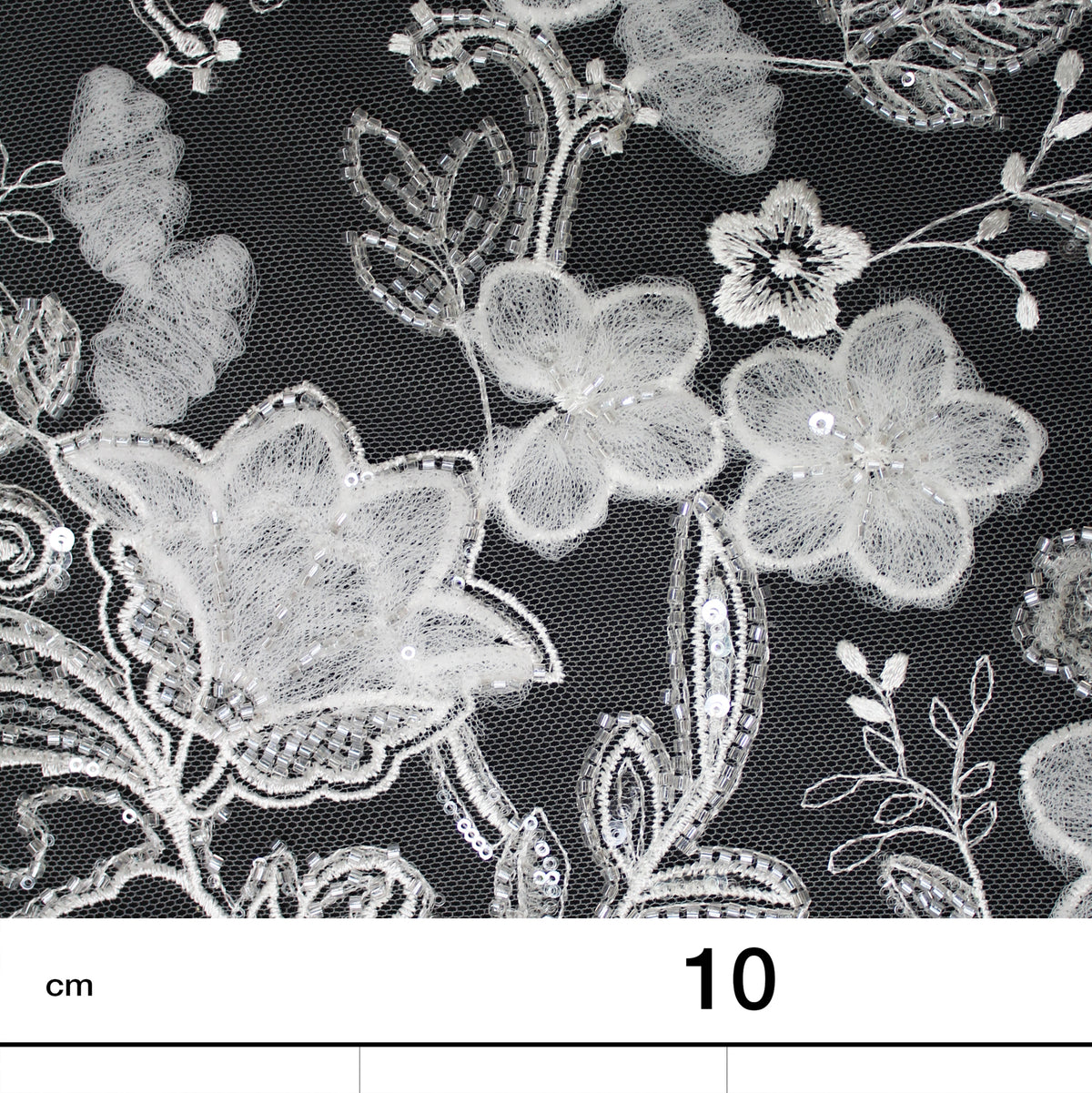 Haute Couture Tulle | Bridal 3D Embroidered Tulle with Sequins, Seed Beads & Floral Sprays with 3D Tulle Flowers | TRW4161