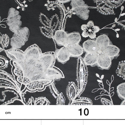 Haute Couture Tulle | Bridal 3D Embroidered Tulle with Sequins, Seed Beads & Floral Sprays with 3D Tulle Flowers | TRW4161