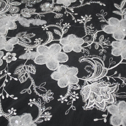 Haute Couture Tulle | Bridal 3D Embroidered Tulle with Sequins, Seed Beads & Floral Sprays with 3D Tulle Flowers | TRW4161