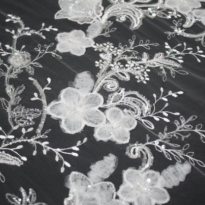 Haute Couture Tulle | Bridal 3D Embroidered Tulle with Sequins, Seed Beads & Floral Sprays with 3D Tulle Flowers | TRW4161