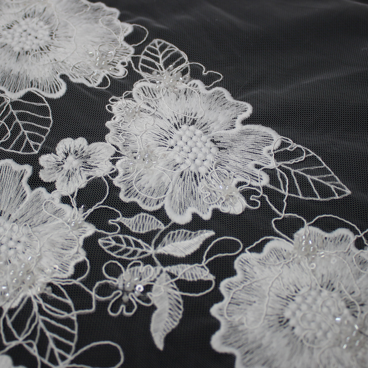 Haute Couture Tulle | Bridal Dégradé Embroidered Tulle with Thread, Rebrodé, Pearls, Sequins & Seed Beads | TRW4317