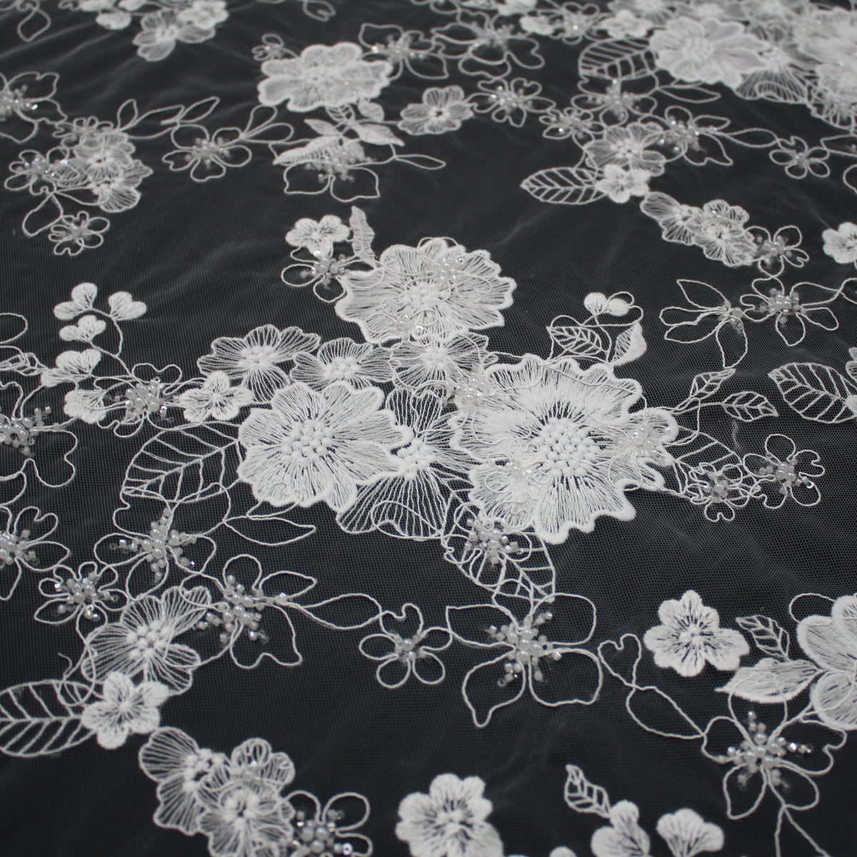 Haute Couture Tulle | Bridal Dégradé Embroidered Tulle with Thread, Rebrodé, Pearls, Sequins & Seed Beads | TRW4317