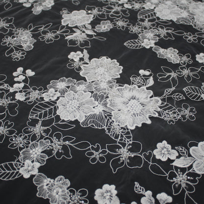 Haute Couture Tulle | Bridal Dégradé Embroidered Tulle with Thread, Rebrodé, Pearls, Sequins & Seed Beads | TRW4317