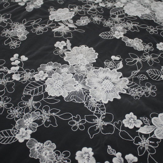 Haute Couture Tulle | Bridal Dégradé Embroidered Tulle with Thread, Rebrodé, Pearls, Sequins & Seed Beads | TRW4317